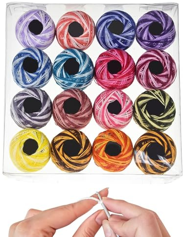 Embroidery Thread Balls, Sewing Thread for Quilting, 16 Rolls of Segmented Multicoloured Embroidery Floss for Dyeing, Embroidery Twist Craft Sewing Accessories for Home Making