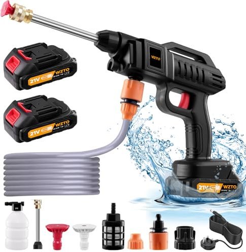 pressure washers cordless 21V, 1500W Portable cordless pressure Power washer uk, with 2 Nozzle, 2 Batteries, 16.5ft Hose Cordless jet washers/pressure washers for Car Floor Gardening Cleaning