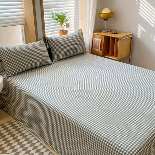 Flaches Blatt, Gittermuster Baumwolle Betttuch Dunkles Olivgrün, für Boxspringbetten | 245x250cm