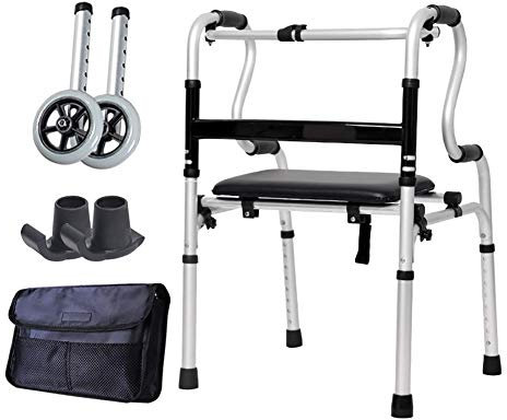 Rollator Rollatorer Hopfällbar Senior Rollator Rollator, Med Lädersäte, Utomhus Lättvikts Upprätt Rollator För Vuxna Äldre, Justerbar Höjd, Belastning 180 Kg,