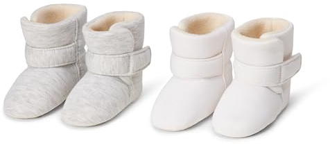 Amazon Essentials Unisex Babies' Soft Hook & Loop Booties, Infant Cot Shoes, Stay on Infant Slipper Socks with Grippers, Pack of 2