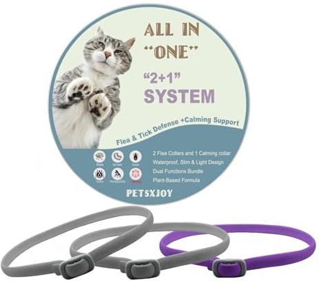 Collares para Gatos 2 en 1 – 2 Collares Antipulgas y Garrapatas + 1 Calmante con Aceites Naturales, Ajustable y Confortable, Pack Exclusivo y Económico, Protección y Relajación 24/7