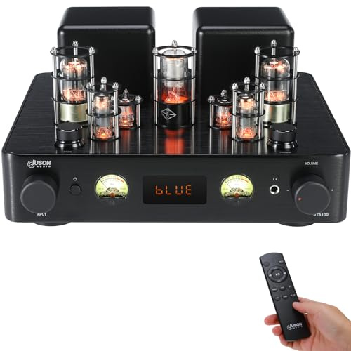 Juson Audio JTA100 2025 Versión 200 W Amplificador de tubo de vacío híbrido integrado con BT 5.0, entrada de micrófono OPT AUX RCA y salida de auriculares, clase de canal 2.1 AB, audio HiFi Home para