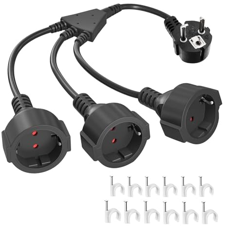 Verlängerungskabel 3 Fach Schuko Steckdosen Mehrfachsteckdose 3Fach Steckdosenadapter mit Flexible Kable, 3680W Deutsch Mehrfachstecker Doppelstecker 1,5M M²16A/250V, Schwarz