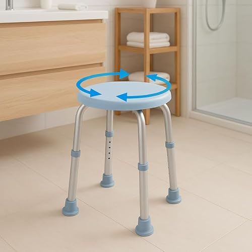 Dileci – Tabouret de Douche Pivotant PMR en Aluminium et Plastique Antidérapant – Assise Pivotante 360° et Hauteur Réglable – Siège de Douche Sécurisé pour Personnes Âgées ou à Mobilité Réduite