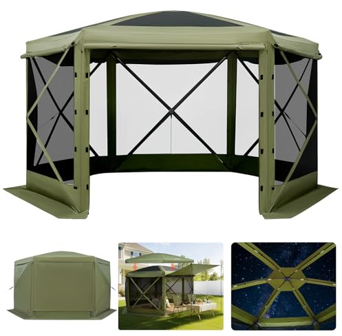 VEVOR Pop-up-Pavillon, 3 x 3 m, großes 6-seitiges Campingzelt mit abnehmbarem Dach & Tragetasche, Partyzelt, Sonnenschutz für 6–8 Personen auf Terrasse und Garten, Grün