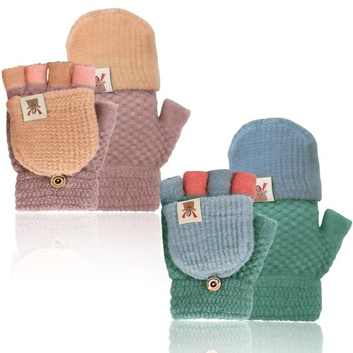 AYNKH 2PCS Gants Enfant Hiver,Mitaines Chaudes,Mitaines Tricotées d'hiver pour 5-11 ans Fille Garçon