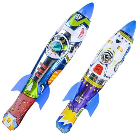 iplusmile Giocattoli Gonfiabili a Forma di Razzo per 2 Pezzi Giocattoli Volanti da Esterno Leggeri e Sicuri Regalo per Attività All’Aperto e Festa di Compleanno Razzi da Lancio 63Cm e