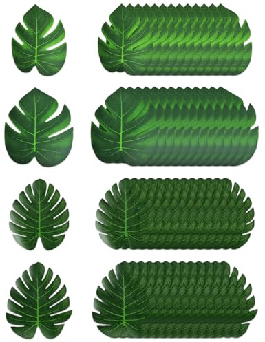 TBCDS 48 pezzi Foglie di Monstera Artificiali, Realistiche per decorazioni tropicali giungla, feste (compleanno, matrimonio) e casa, Perfette per creare un'atmosfera esotica senza manutenzione