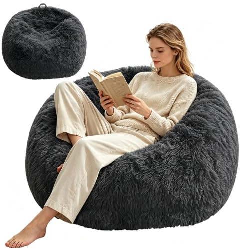 CEWROM Puf de piel sintética, funda para puf con forma de lágrima para adultos, interior de 70 x 80 cm, solo funda (sin relleno), para jugar al aire libre, decoración de habitación (gris oscuro)