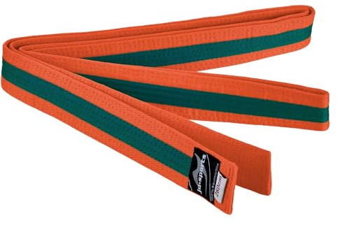 Ju-Sports Budogürtel - orange/grün/orange, Baumwolle I Kampfsport Gürtel Für Budo-Sportarten, Judo, Karate uvm. I Ca. 4 cm breiter Martial Arts Gürtel I 260 cm