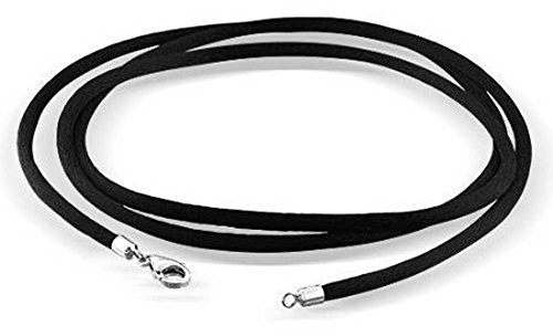 findout 2 mm silke svart rep kedja halsband med sterling silver brosch 14; 16 , 18 tum, 20 , 24 tum, 26. 28. 30 32. tum, Sterlingsilver