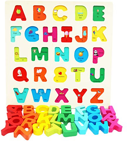 TOWO Puzzle con Lettere dell’Alfabeto in Legno per Bebè - Puzzle con Pezzi Grandi - Puzzle Alfabeto per Apprendimento nella Prima Infanzia - Gioco Educativo per Bambini - Metodo Montessori