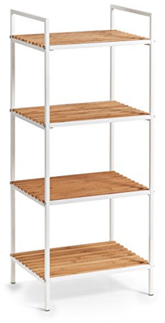 Zeller Standregal mit 4 Böden, Bamboo/Metall, weiß, ca. 39 x 33 x 95 cm