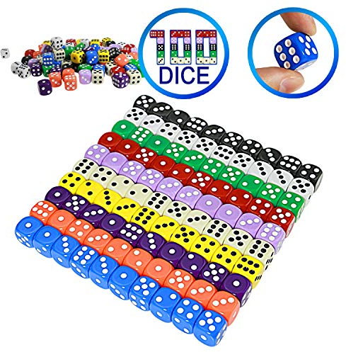 YOUSHARES Würfel 100 Stück Würfel Set mit Taschen, Spielwürfel für Tischkartenspiele, Würfel Bunt Set 6-Seitig, 16 mm d6 Standardwürfel
