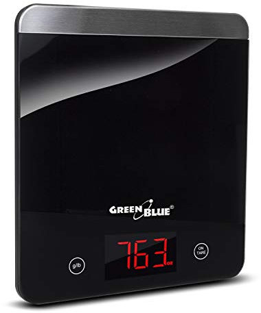 Green Blue GB171 Digitale Küchenwaage mit LED Display Digitalwaage Elektronische Waage bis 5kg min 1g Tara-Funktion (Schwarz)
