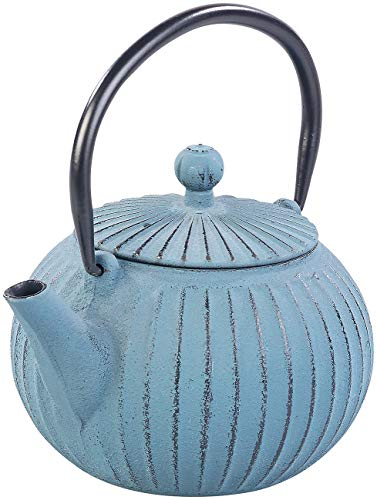 Rosenstein & Söhne Teekanne japanisch: Asiatische Teekanne aus Gusseisen mit Edelstahl-Sieb, 0,5 l, blau (Japanische Gusseisen, Asien, Wasserkocher)
