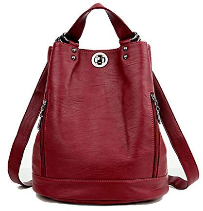 Fashion Mode Damen Rucksack PU Leder Damentasche Schultertasche Handbag Rucksäcke Frauen Rucksack 2 in 1 Multifunktionaler Rucksack (Rot)