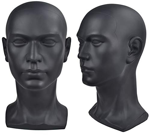 Davinona Schaufensterpuppenkopf, männlich, glänzend, für Kopfhörer, Hüte, Perücken, Schmuck, Schwarz