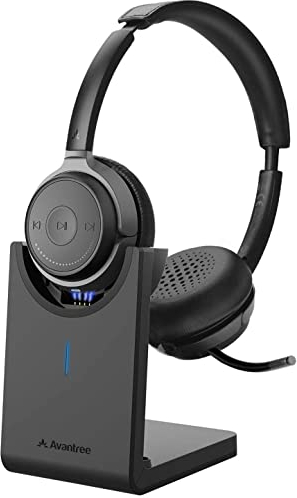 Avantree Bluetooth 5.0 Kopfhörer mit Abnehmbaren Mikro & Ladeständer, aptX HD Kabelloses Headset für PC Computer, Low Latency, Herausragender Sound für Musik, Skype, Anrufe, TV, Handys - Alto Clair
