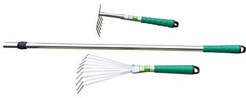 3er Set Gartengeräte Rechen Feger Verlängerungsstiel Gartenhelfer Gartenarbeit Fächerbesen