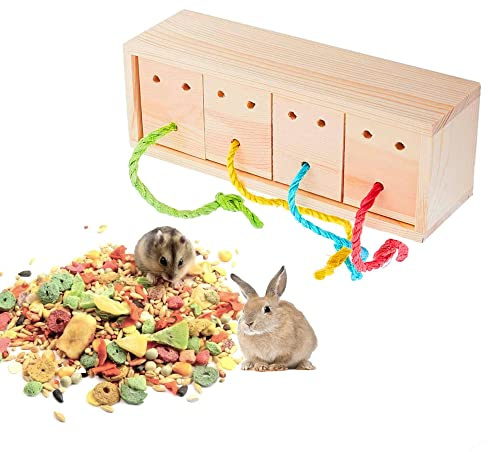 YeeBeny Wooden Small Animals Enrichment Foraging Toy, Interactive Hide Treats Puzzle Snuffle Game, for Rabbit, Hamster, Guinea Pig, Chinchilla, Bunny and Other Small Rodent Pets, Feeder Training Toys