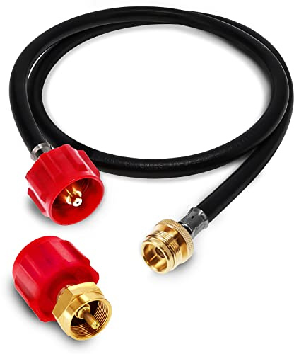 Gas One Propane Refill Adapter and 4ft Hose Adapter 1lb to 20lb - Cylinder with Type 1 - Fits All 1 LB Throwaway Disposable Cylinder