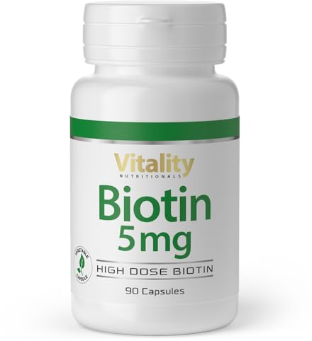 Biotin Kapseln Hochdosiert, frei von unerwünschten Zusatzstoffen, Vitamin B7 Kapseln, B Vitamine, Biotin 5 mg / 5000 mcg Haut Haare Nägel. Vegan (90 Kapseln) Vitality Nutritionals by VitaminExpress