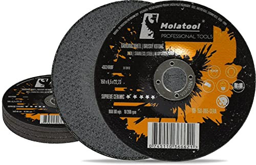 Molatool Lot de 5 disques à ébarber professionnels en céramique - 150 x 6,5 x 22,2 mm - Qualité supérieure - Pour le travail des métaux - Lot de 5 pour meuleuse d'angle