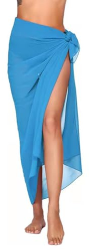Treer Pareos de Playa para Mujer Cubrirse Traje de Baño para Bikini Bañador de Gasa Pareo Bufanda Wrap Sarong Coverups Chal Multifuncional Beach Coverups -145x110cm,Cielo Azul