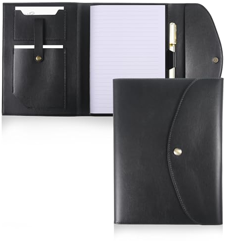 EUIOOVM Leder A5 Konferenzmappe Schwarz Senior Notizblock Nachfüllbar Klassisch Businessmappe Notizbuch Dokumentenfächern mit Stifthalter Tagesplaner Konferenzmappe Systemplaner Ordner