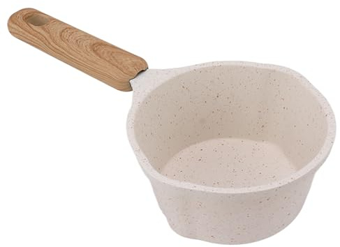 Mini mjölkkastrull 250 ml Maifanstone vit mjölkvärmare kastrull med trähandtag och mätskala, smält gryta för gasspis