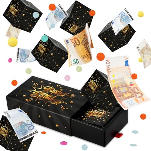 Giftota Geldgeschenke Geburtstag, Upgrade DIY Überraschungsbox, Happy Birthday Pop Up Explosionsbox mit Konfetti, Geschenkbox Geburtstag für Eltern, Liebhaber und Freunde - Schwarze