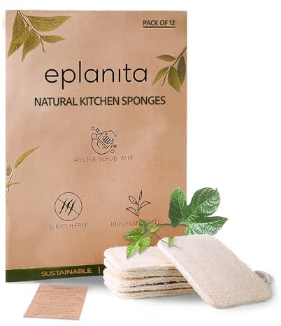 EPLANITA Spugne Naturali per Piatti (Confezione da 12), Spugne da Cucina Eco Scrub, Pianta di Loofah Naturale, Biodegradabile e Zero Rifiuti