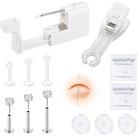 AVYRING Blandat piercingkit för alla kroppspiercingar, 99 delar, 14 g, 16 g, 18 g, 20 g, piercingnålar, verktyg för näsa, navel, ögonbryn, läpp, tunga, öra, tragus, helix, piercingsmycken, silver,