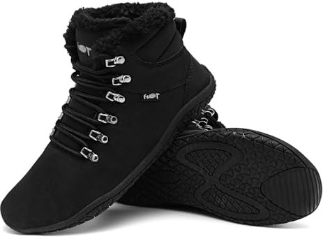 Merdoo Barfuss Schuhe Damen Herren für Frühling Breite Zehenbox Walking Schuhe Zero Drop Solhe Barfußschuhe Gefüttert Leder Stiefeletten Wasserabweisend Rutschfest Sneaker Unisex Schwarz 44EU