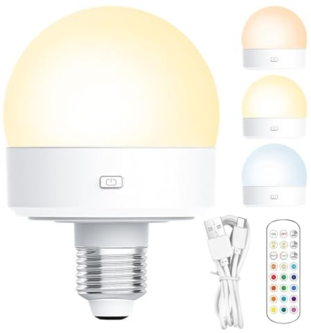 Lampadine ricaricabili – Lampadine a LED alimentate a batteria, lampadine di emergenza E26 | Lampadine LED regolabili, lampadine telecomandate, 3 lampadine a temperatura di colore, lampadine