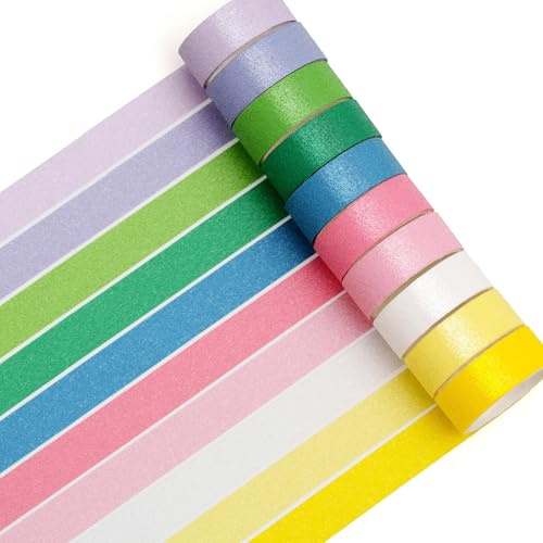 Songdao 10 rullar glitter washitejp set gnistrande maskeringstejp metallisk dekorativ tejp färgglad för gör-det-själv hantverk bullet journals planerare scrapbooking förpackning (regnbåge 10 färger)