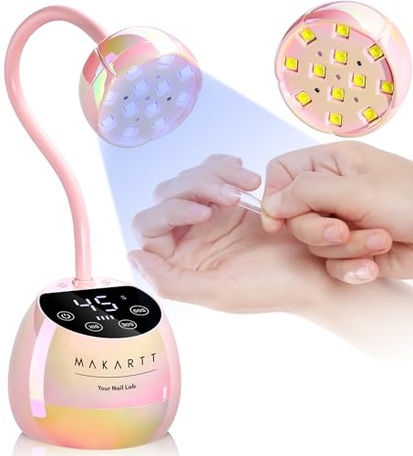 Makartt UV LED Flash Cure Nail Lamp - Gooseneck UV Lamp for Gel Nails Cherie Cordless USB, Professional Nail Dryer with 4 Times & Auto Sensor for Fast Flash Curing Polish Nail Art in Glazed Pink