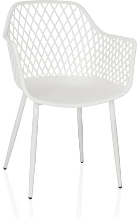 hjh LIVING Chaise Coque avec accoudoirs, résistante aux intempéries BEGIO L Chaise en Plastique in- et Outdoor pour Jardin, terrasse ou Salle à Manger, Blanc