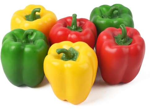 VIOCIWUO Artificial Bell Peppers 6PCS, Fake Chili Colorful Simulation Lifelike Vegetable Fruit Fake Veggie for Farmhouse Tabletop Home Kitchen Indoor Party Decoration