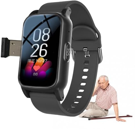 VCYEX Reloj Localizador Personas Mayores, Personas Mayores, Alzheimer, Botón SOS, Detector Caída, con Letras Grandes, Videollamadas, Localizador Personas MayoresBlack,1.25 * 0.57 * 2.22inch