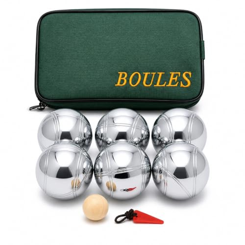 DUAS 6 Piece French Boules Set with Wooden Jack and Carry Case – Chrome Stainless Steel Petanque Game for Outdoor Garden, Beach and Camping Play (Set Of 6)
