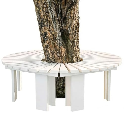 Gaommini Banco de árbol Envolvente para Patio al Aire Libre jardín Patio Trasero Parque, Porche, Asiento semicircular de Madera para árbol, Resistente a la Intemperie, sin Respaldo(Blanco,Half Round)