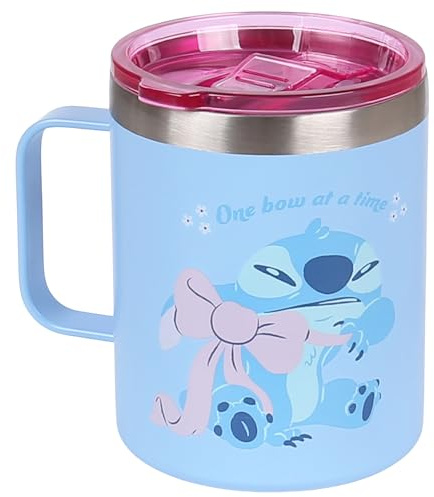 sarcia.eu Tazza termica con manico, per caffè, tazza da viaggio in acciaio inossidabile, a tenuta stagna 400 ml (Stitch)
