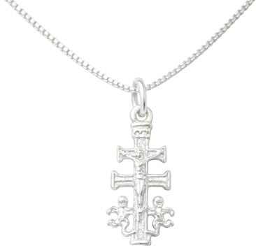 Only faith Collar Cruz de Caravaca en Plata de Ley 925, Cadena Italiana de 45 cm, Disponible en 2 cm y 3 cm (Mini Cruz Caravaca 2 cm)