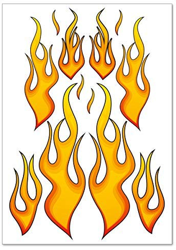 WANDKINGS Racing Aufkleber Fire Flames Feuer Flammen Sticker Set - 12 Aufkleber auf DIN A4 Bogen