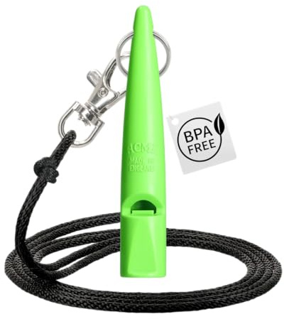 Acme Fischietto per cani Num. 210,5 - Fischietto per cani + cordino - Originale made in England - Ideale per l’addestramento di cani - Materiale robusto - Frequenza standard - Forte e con ampio raggio di distanza (verde)