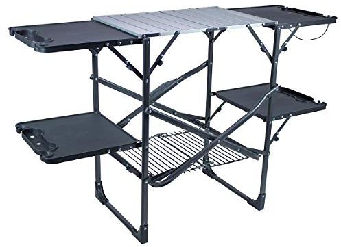 GCI OUTDOOR Slim-Fold Cook Station | Portable Folding Kitchen Table with a Heat Resistant Tabletop, 4 Side Tables & Storage Rack, Perfect for Picnics & Camping Trips