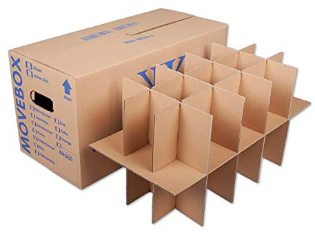 Boîtes en verre KK Verpackungen avec 15 à 30 compartiments | 15 pièces, boîtes à vaisselle et bouteilles pour déménagement | cartons de déménagement à 2 plis